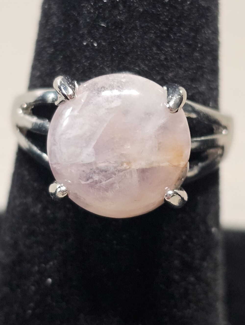 NWT Natural Rose Quartz Cabochon Ring Size 8 Silver Tone Boho Statement Jewelry
